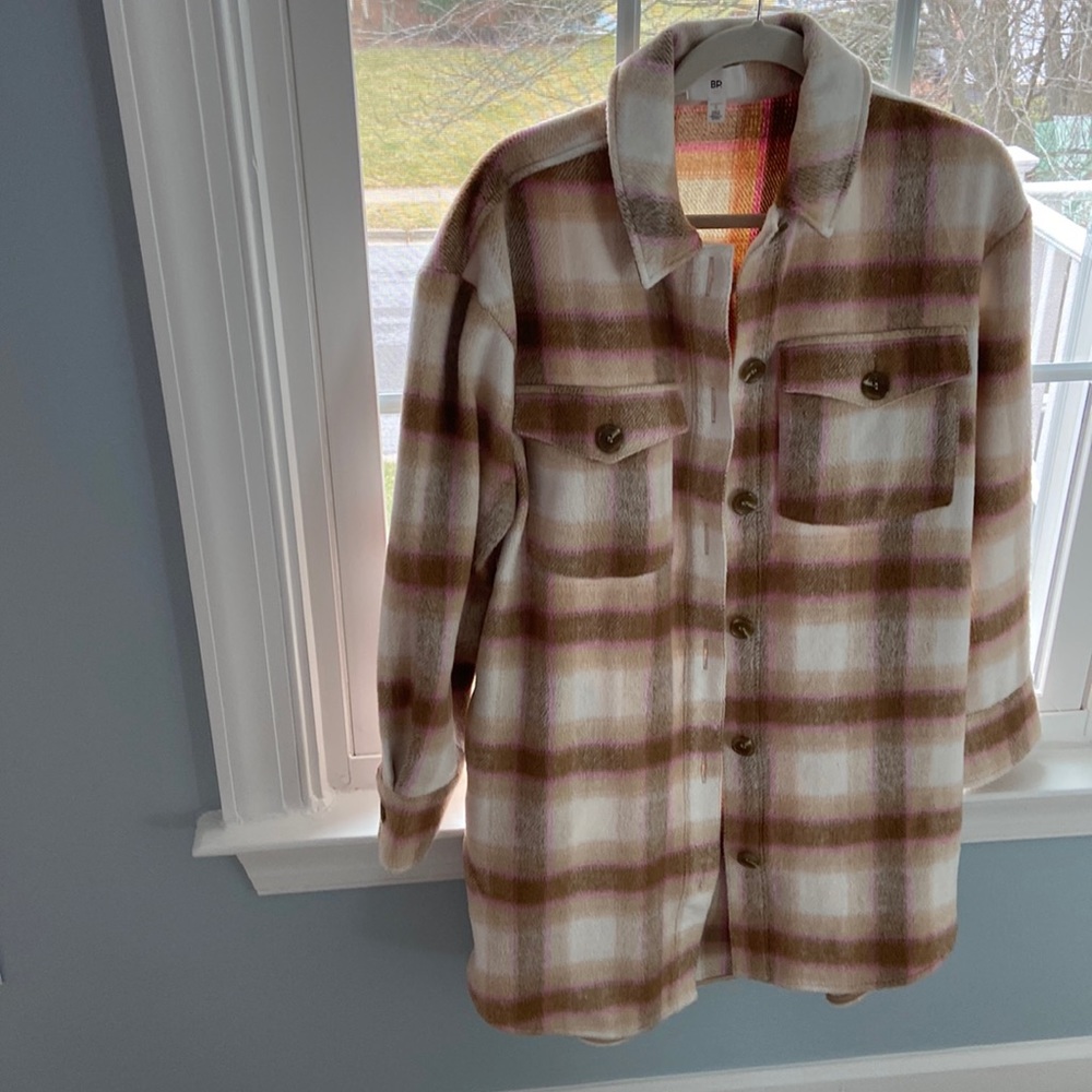 BP. Brushed plaid oversize shirt jacket